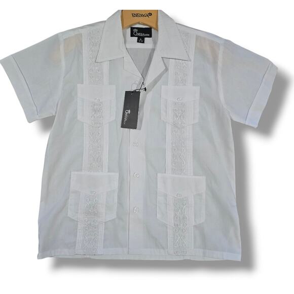 Omega Boys White Short Sleeve Guayabera Button Down Traditional Mexican Style - Picture 7 of 7